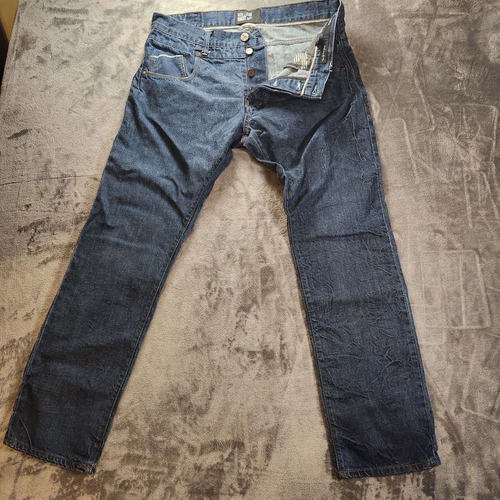 William Rast Jeans Mens 36x32 Blue Selvedge Salvage Straight Button Fly Denim